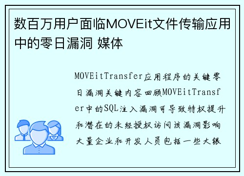 数百万用户面临MOVEit文件传输应用中的零日漏洞 媒体