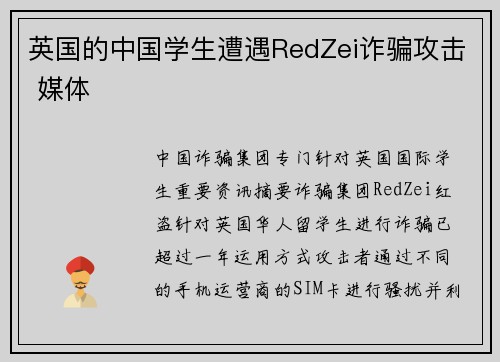 英国的中国学生遭遇RedZei诈骗攻击 媒体